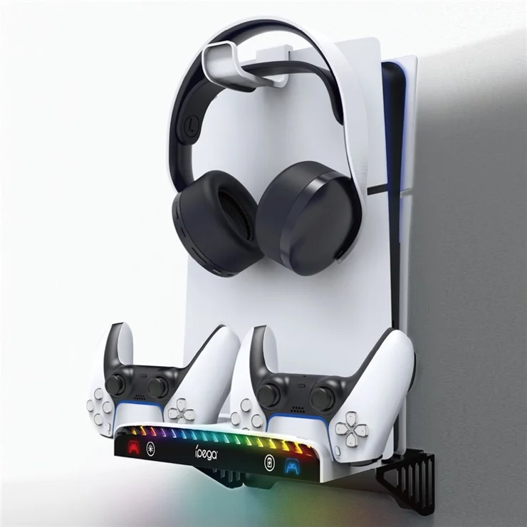 IPEGA PS5 Slim Console Multi-Functional Wall Mount Charging Dock for PS5 Console with RGB Light IPEGA PS5 Slim Console Multi-Functional Wall Mount Charging Dock for PS5 Console with RGB Light